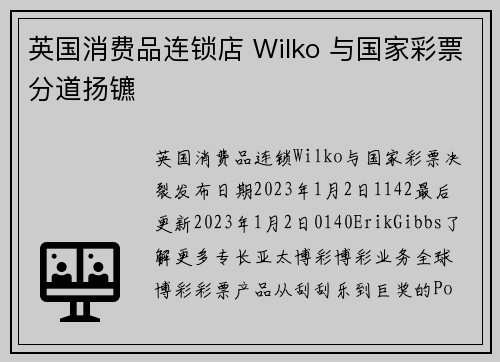 英国消费品连锁店 Wilko 与国家彩票分道扬镳 